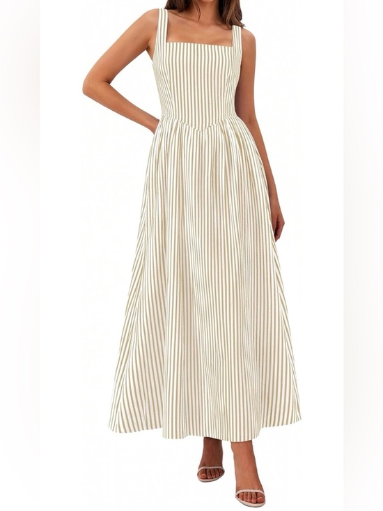 PrettyGarden Dresses & Skirts - Neutral Beige Striped Maxi Dress